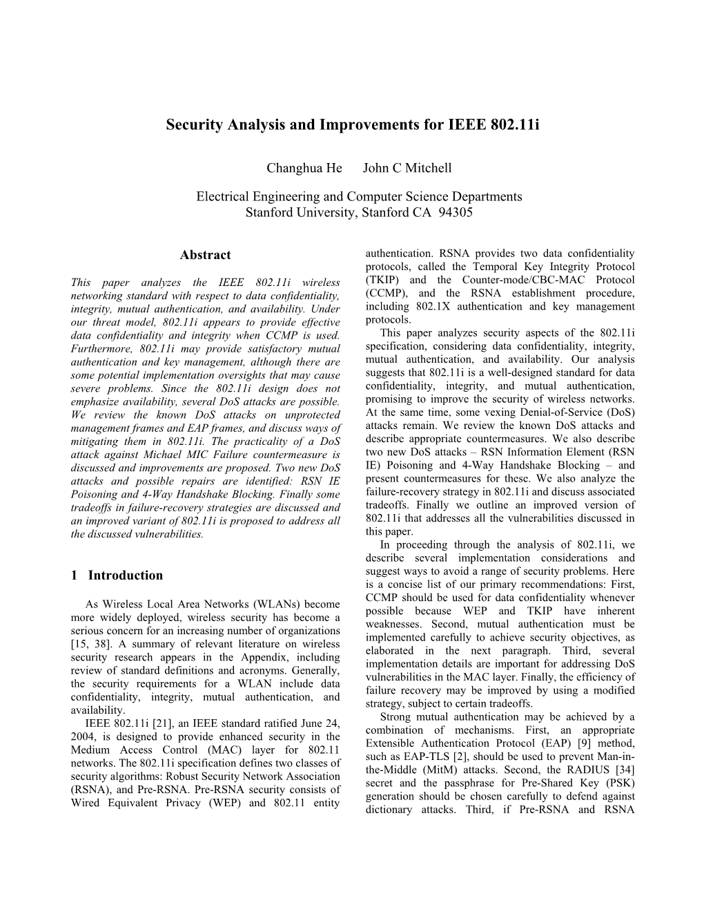 Security Analysis and Improvements for IEEE 802.11I