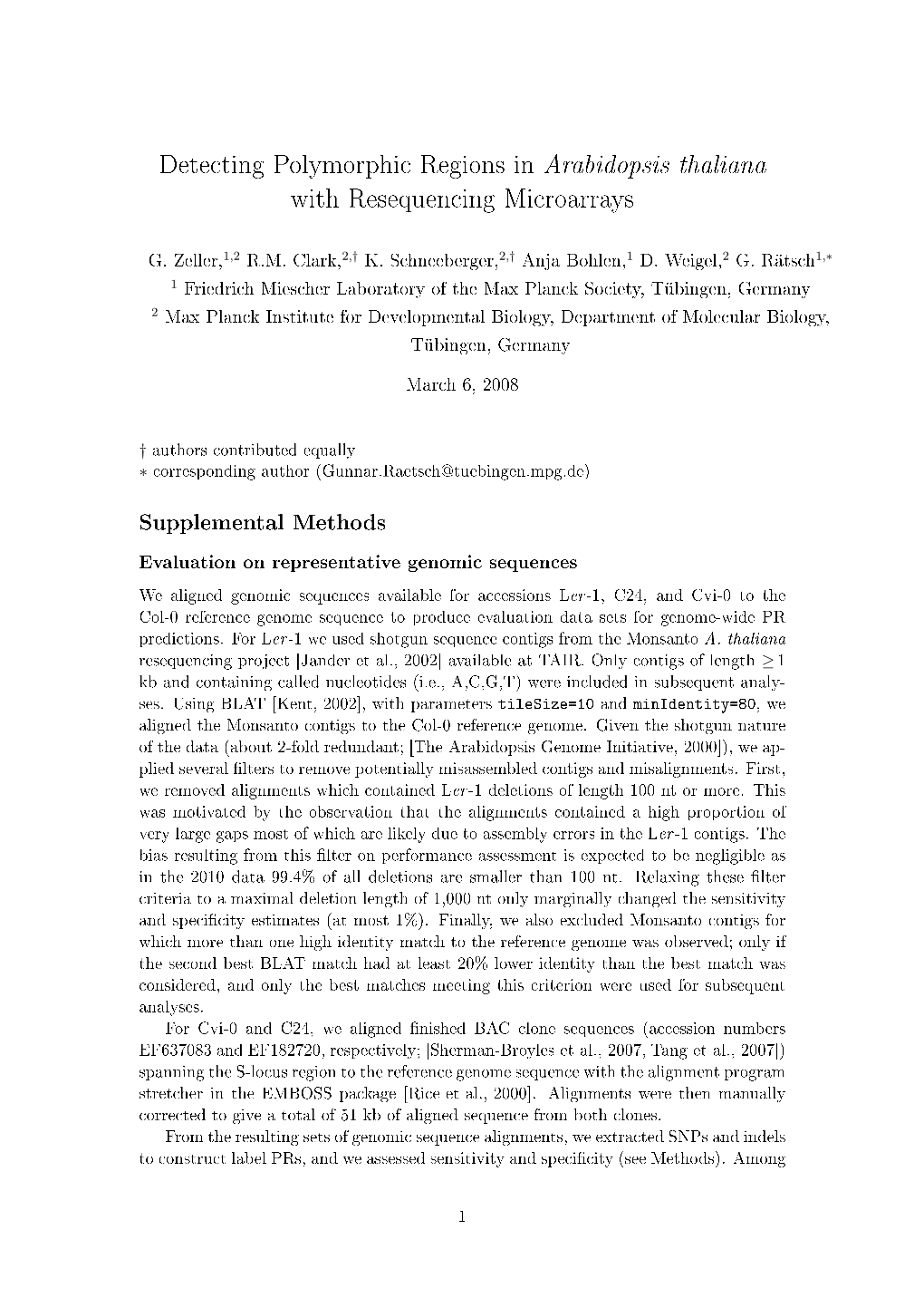 Detecting Polymorphic Regions in Arabidopsis Thaliana with Resequencing Microarrays