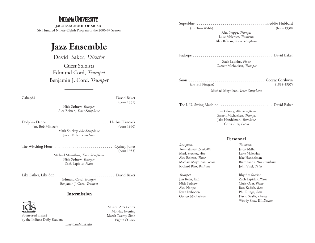Jazz Ensemble David Baker, Director Padospe