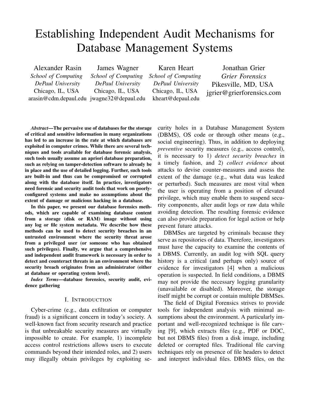 Establishing Independent Audit Mechanisms for Database Management Systems