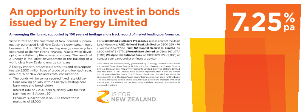 An Opportunity to Invest in Bonds Issued by Z Energy Limited