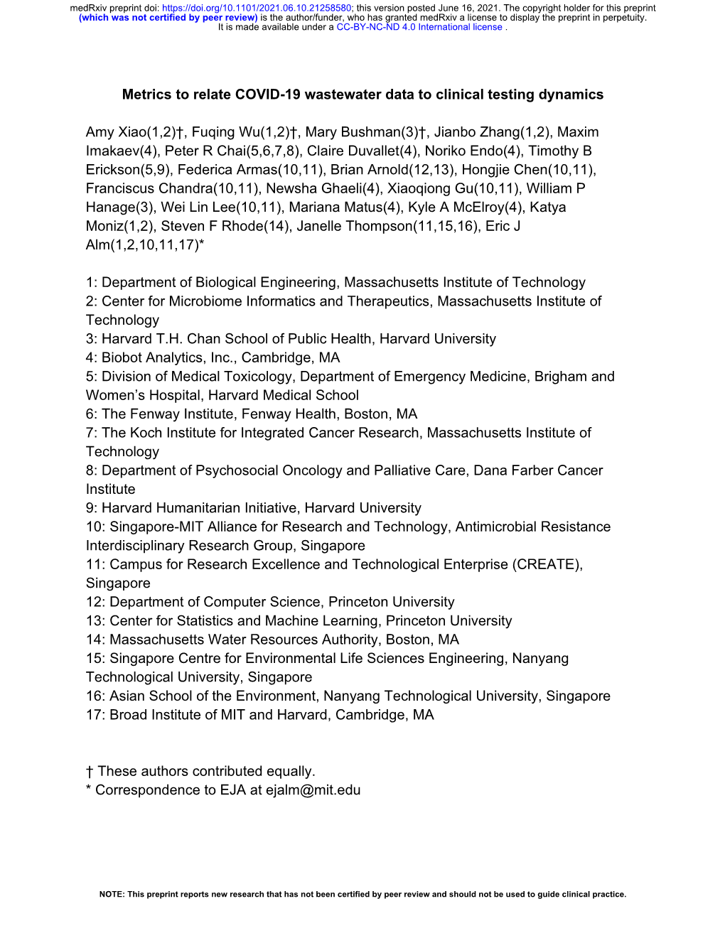 Metrics to Relate COVID-19 Wastewater Data to Clinical Testing Dynamics