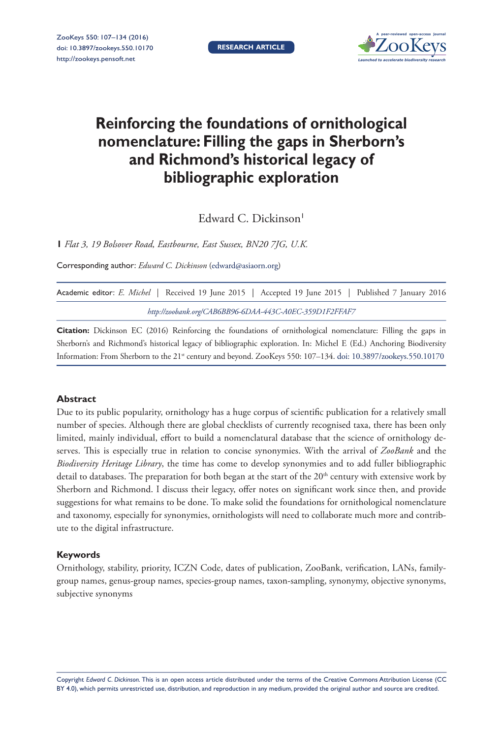 Reinforcing the Foundations of Ornithological Nomenclature: Filling the Gaps in Sherborn's and Richmond's Historical Lega