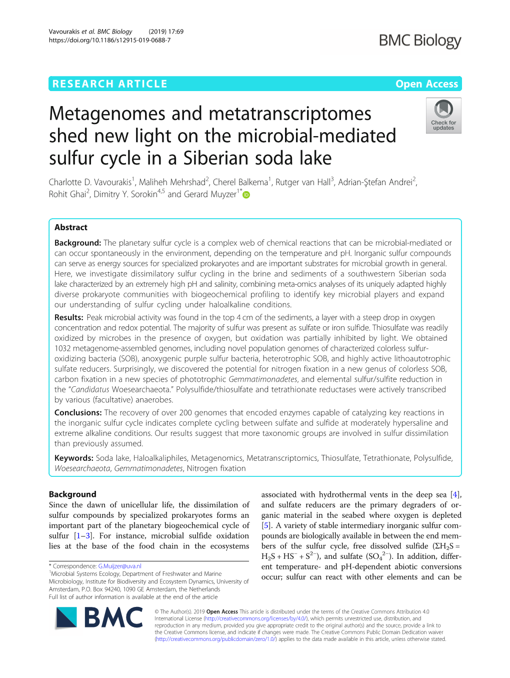 Metagenomes and Metatranscriptomes Shed New Light on the Microbial-Mediated Sulfur Cycle in a Siberian Soda Lake Charlotte D