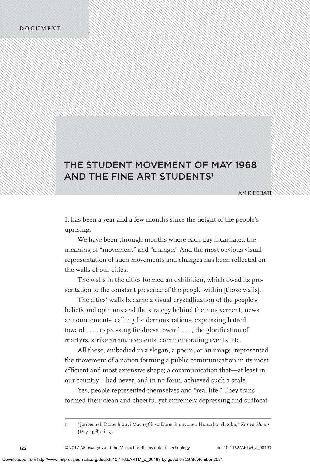 The Student Movement of May 1968 and the Fine Art Students1