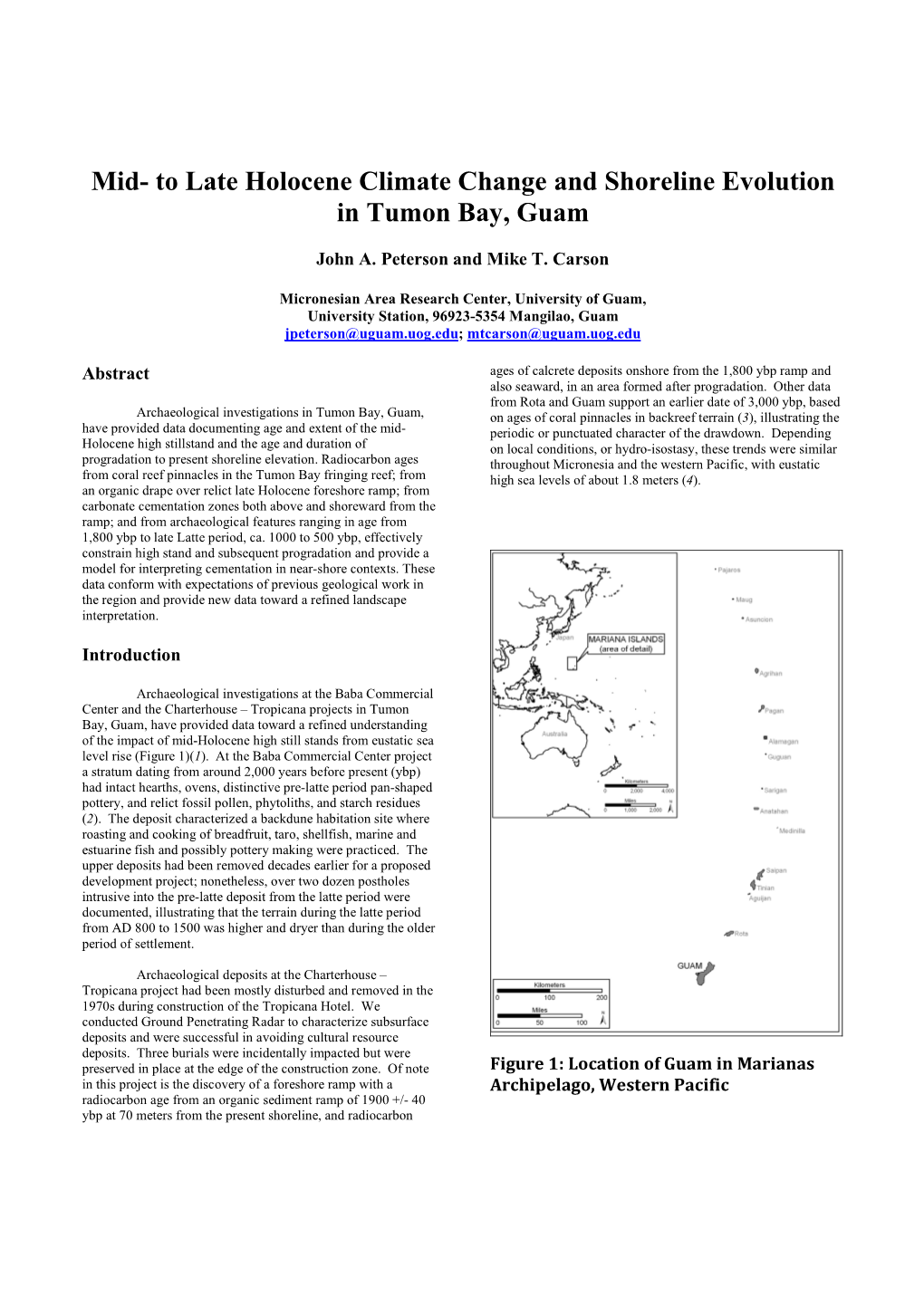 To Late Holocene Climate Change and Shoreline Evolution in Tumon Bay, Guam