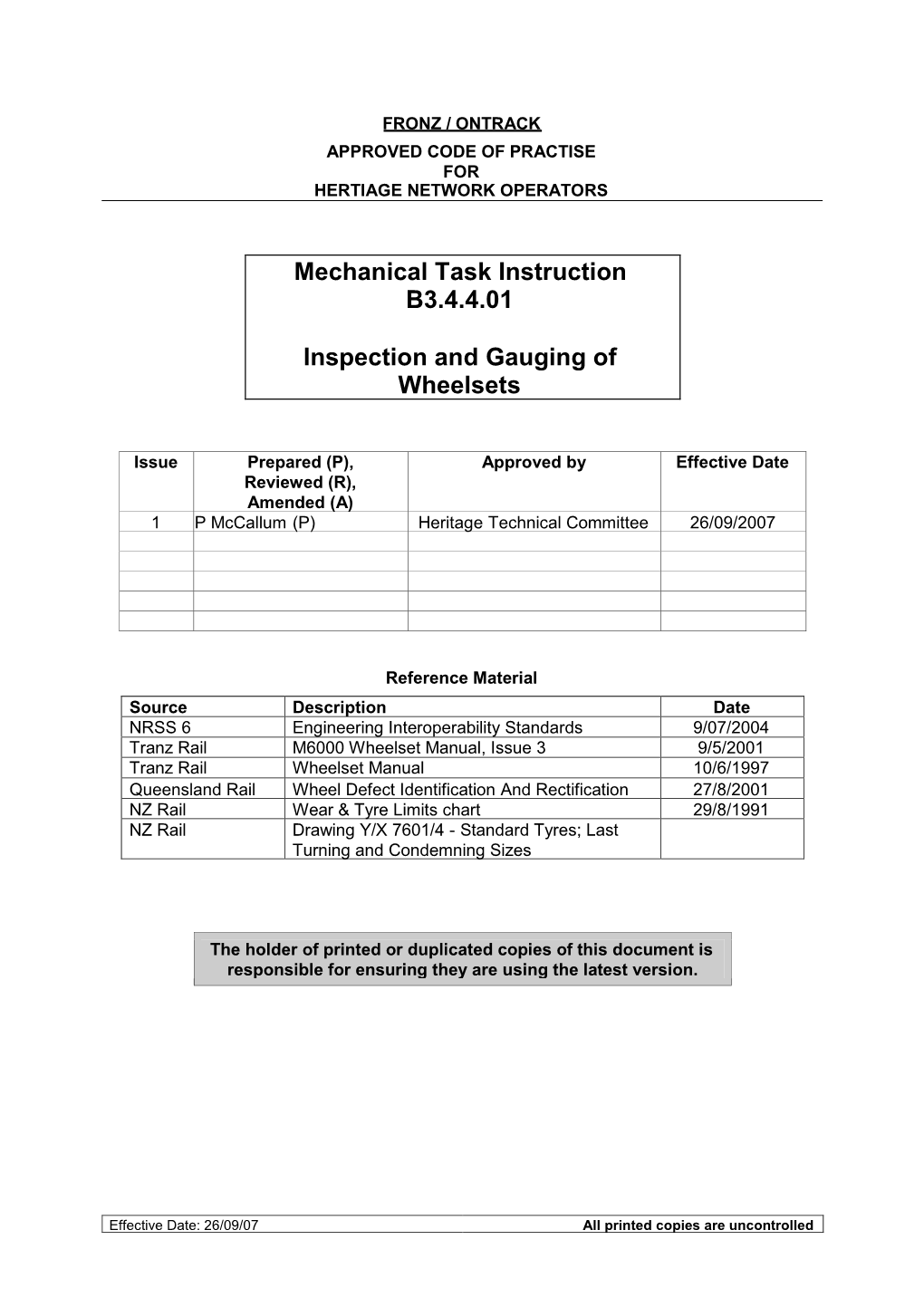 Mechanical Task Instruction B3.4.4.01 Inspection and Gauging of Wheelsets