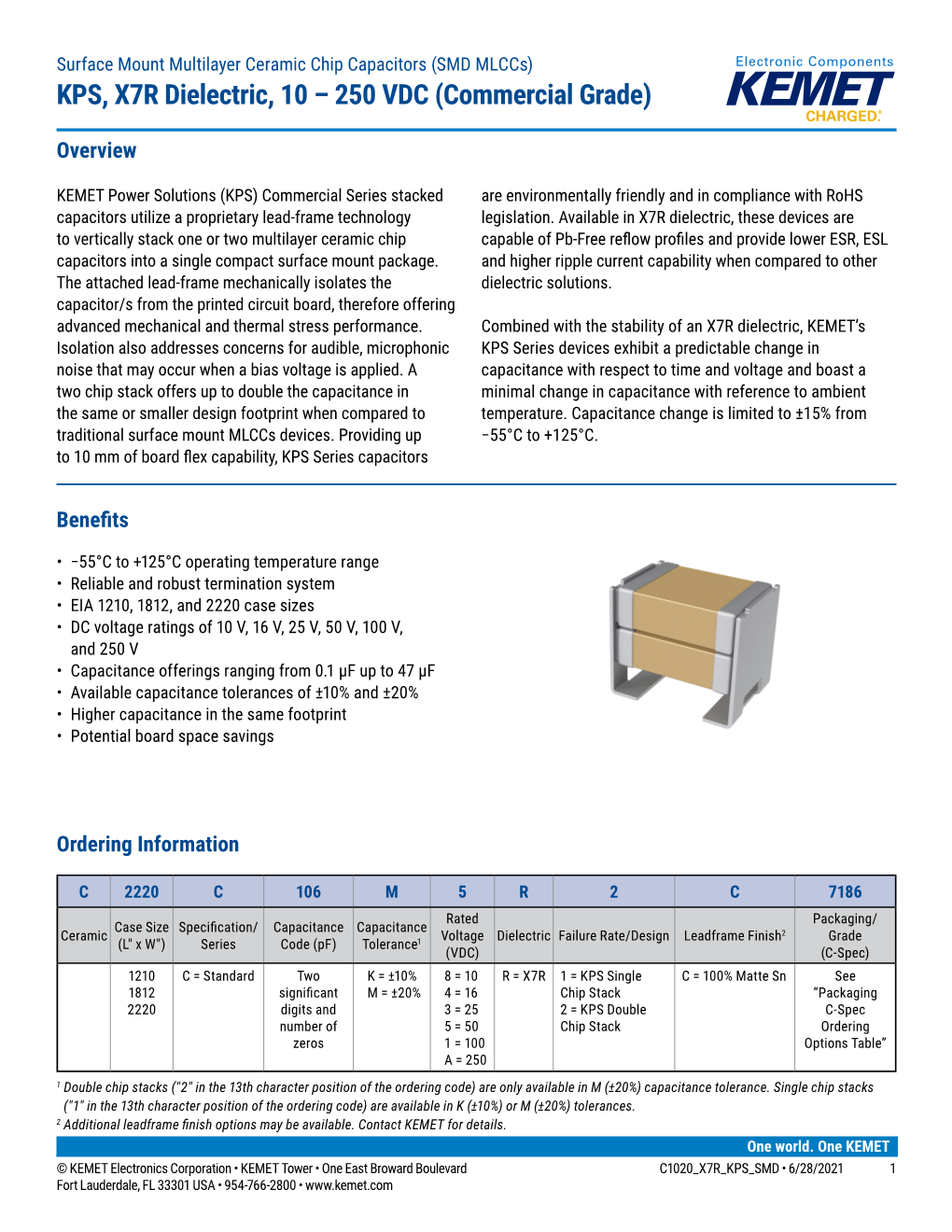 KPS, X7R Dielectric, 10 – 250 VDC (Commercial Grade)