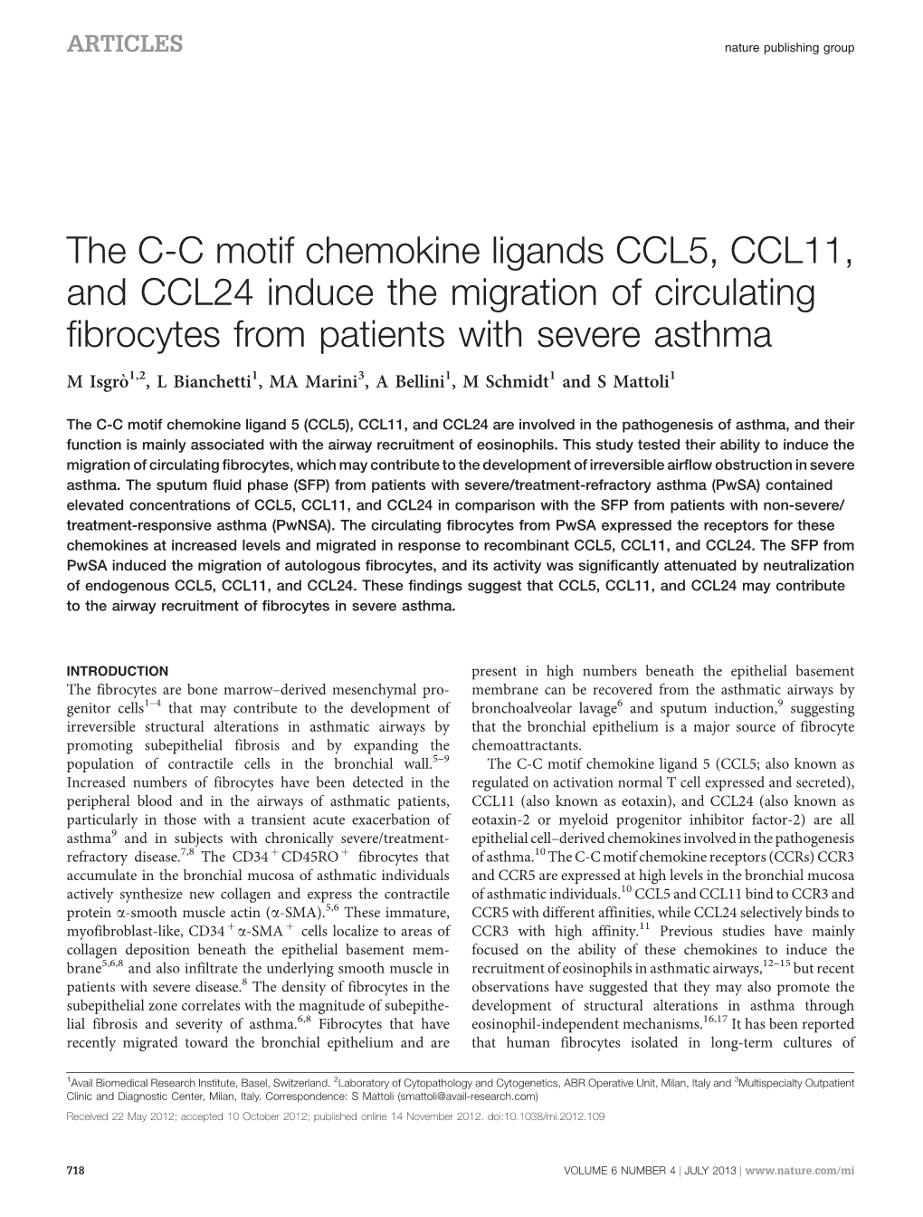 The C-C Motif Chemokine Ligands CCL5, CCL11, and CCL24 Induce the Migration of Circulating Fibrocytes from Patients with Severe Asthma