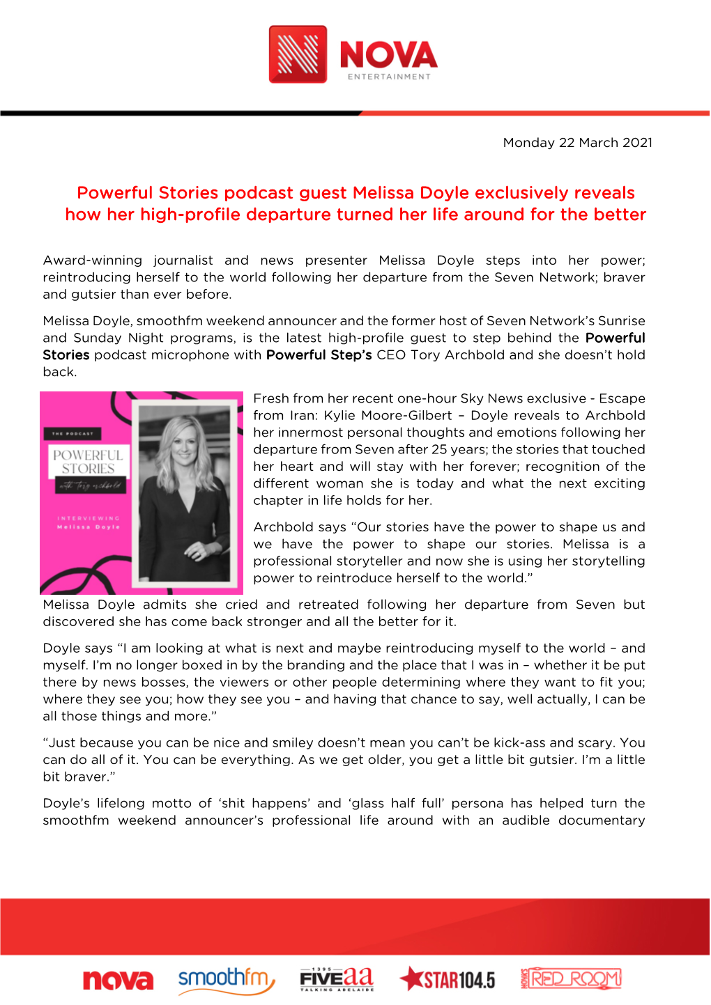 Powerful Stories Podcast Guest Melissa Doyle Exclusively Reveals How Her High-Profile Departure Turned Her Life Around for the Better