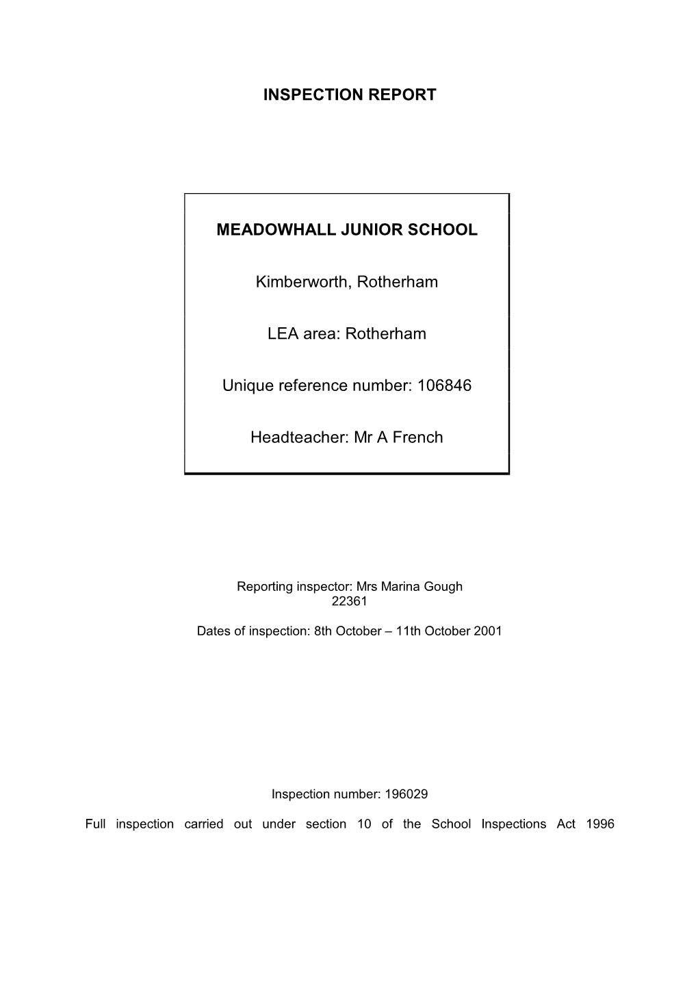 Inspection Report Meadowhall Junior School