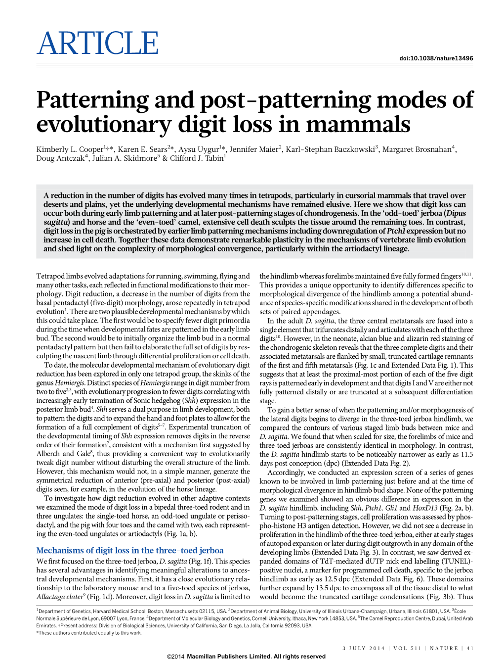 Patterning and Post-Patterning Modes of Evolutionary Digit Loss in Mammals