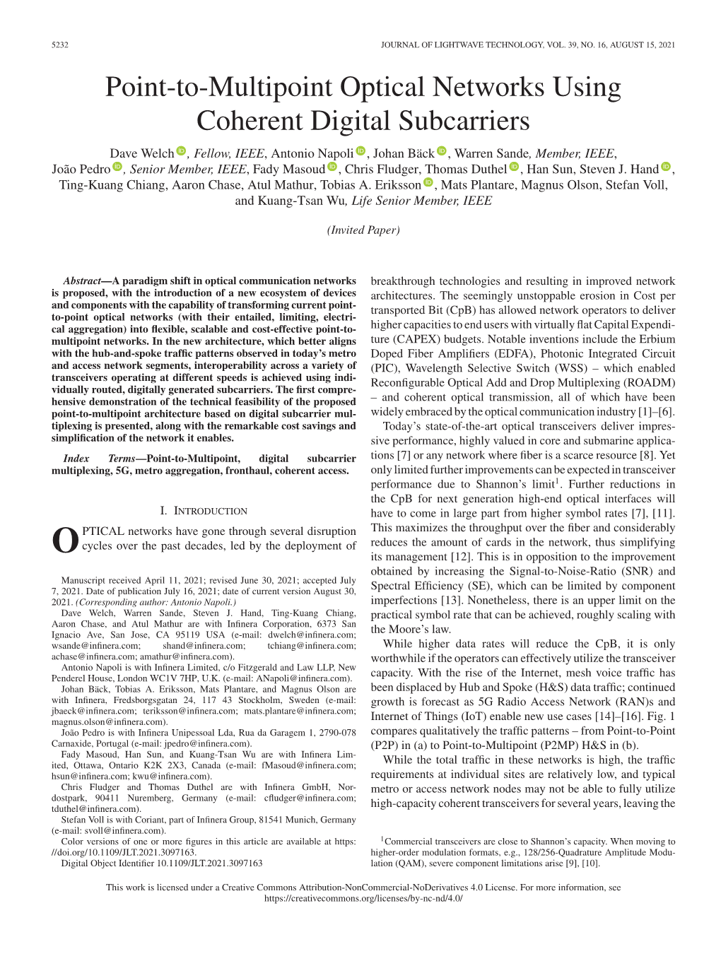 Point-To-Multipoint Optical Networks Using Coherent