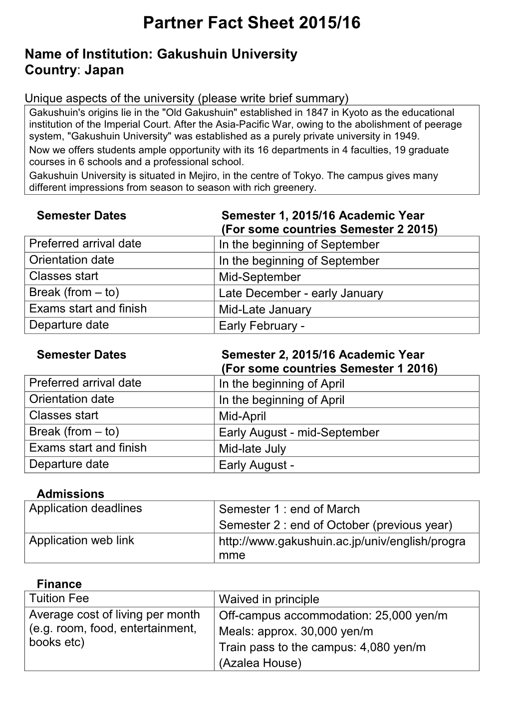 Fast Fact Sheet – Student Exchange