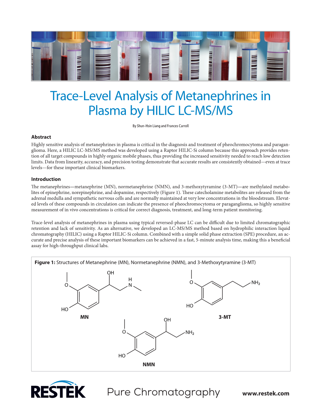 Trace-Level Analysis of Metanephrines in Plasma by HILIC LC-MS/MS