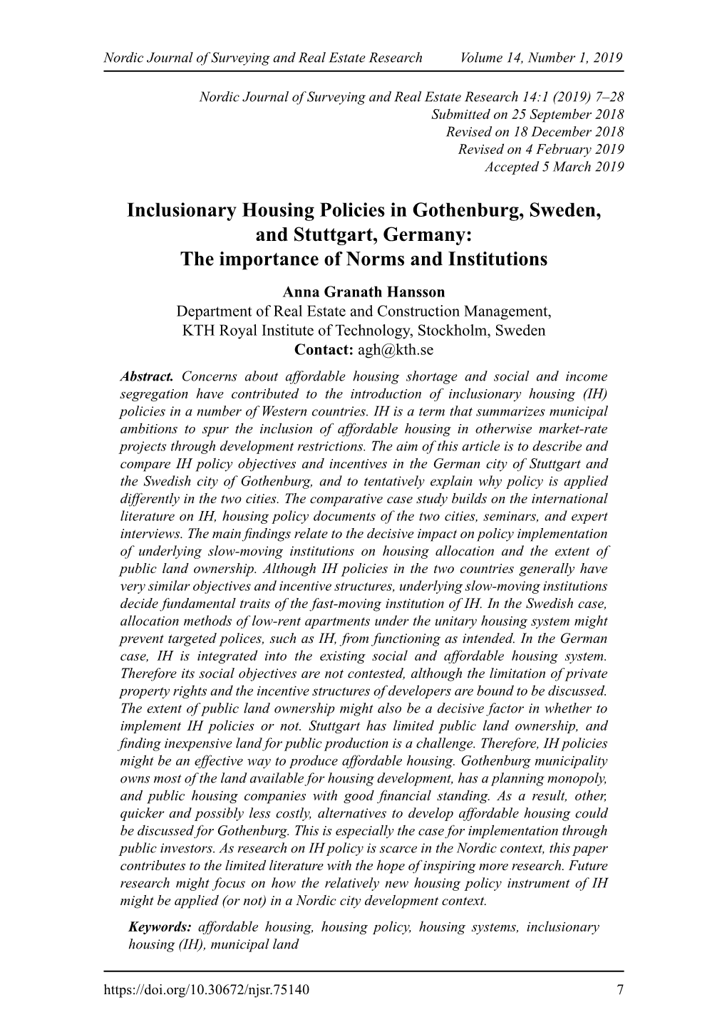 Inclusionary Housing Policies in Gothenburg