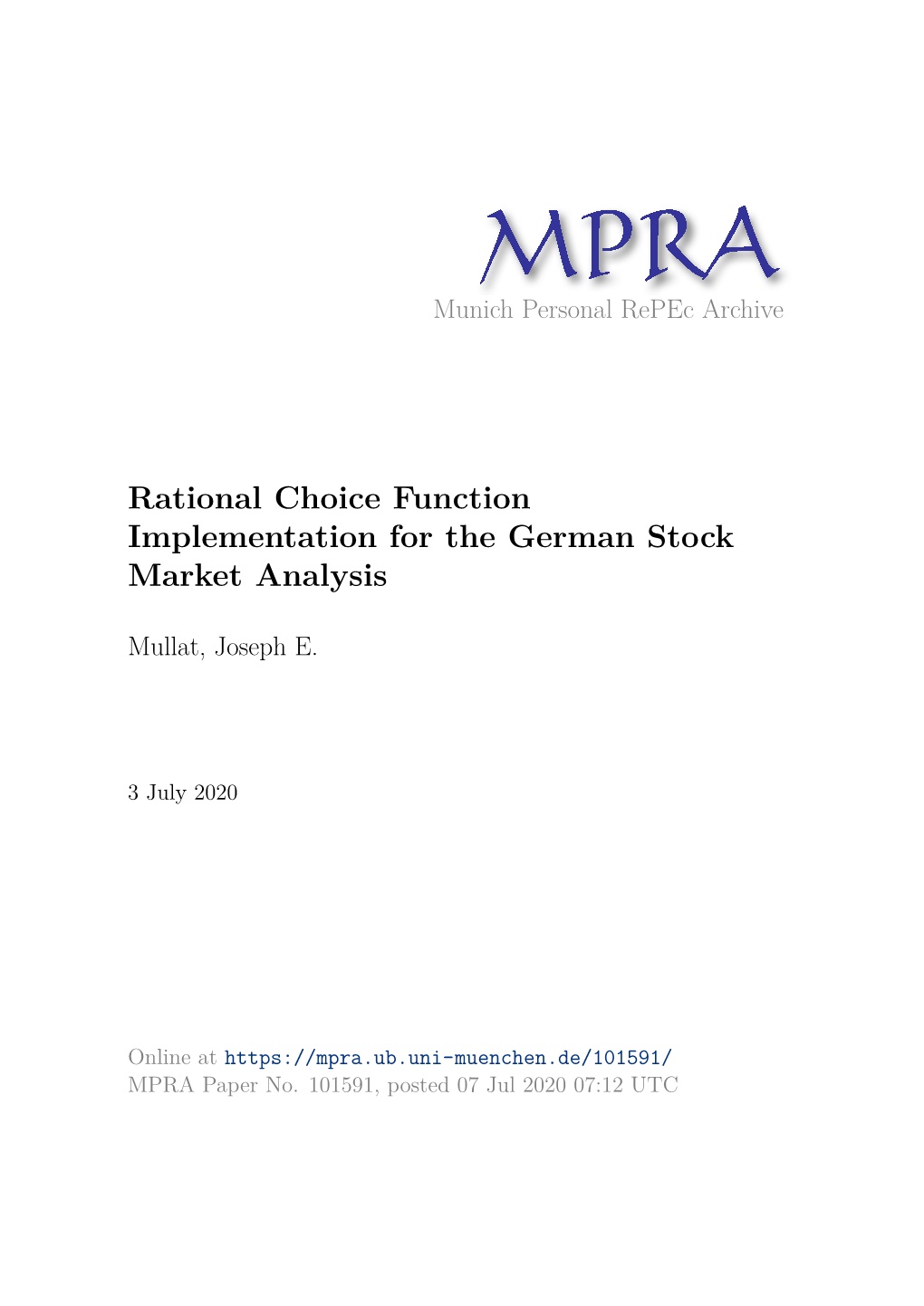 Rational Choice Function Implementation for the German Stock Market Analysis