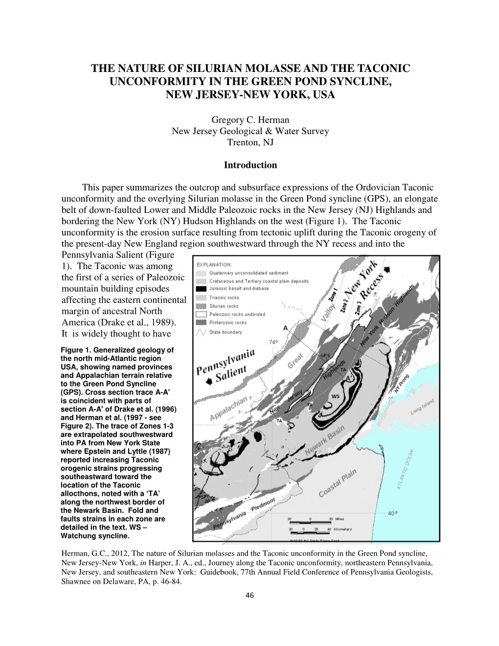 The Nature of Silurian Molasse and the Taconic Unconformity in the Green Pond Syncline, New Jersey-New York, Usa