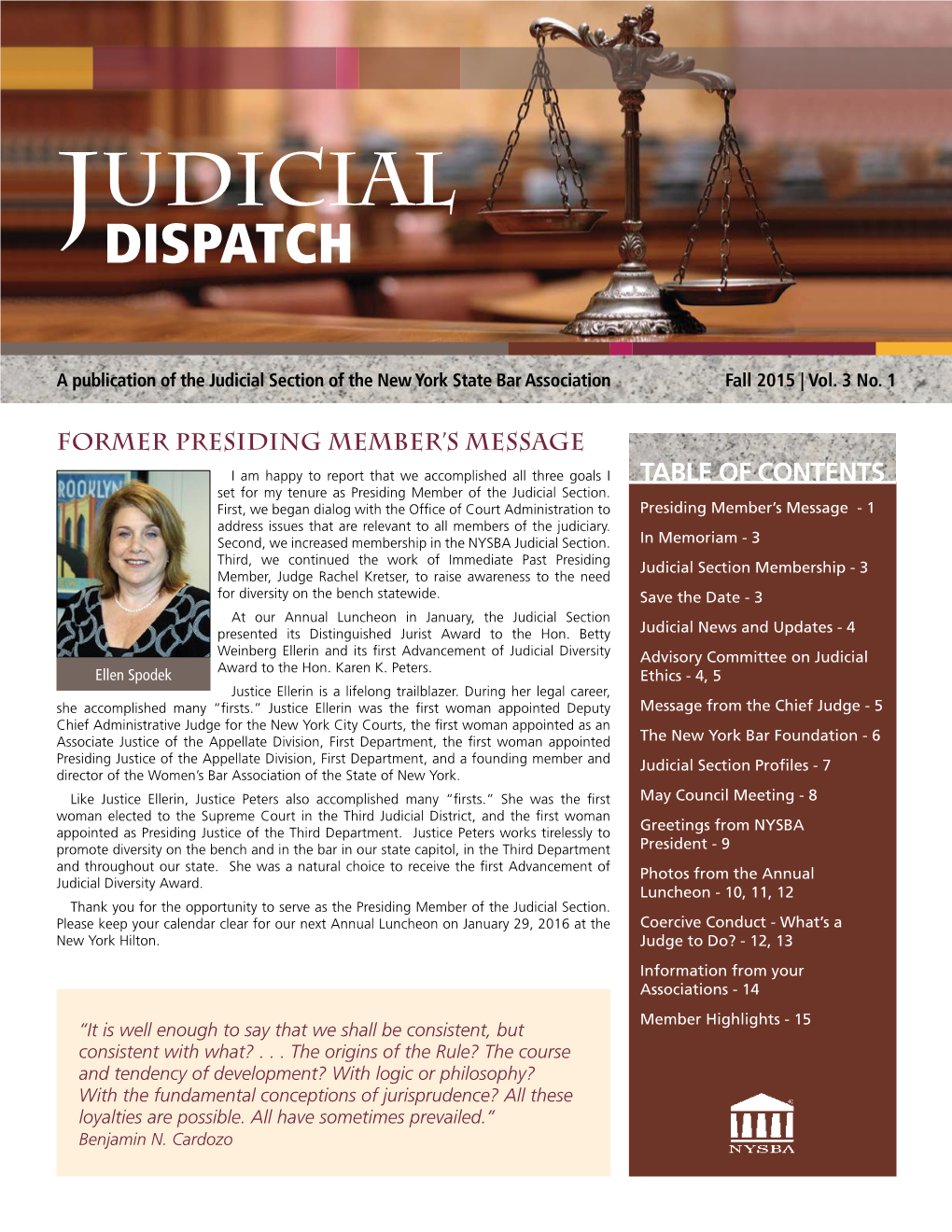 Judicial Section of the New York State Bar Association Fall 2015 | Vol