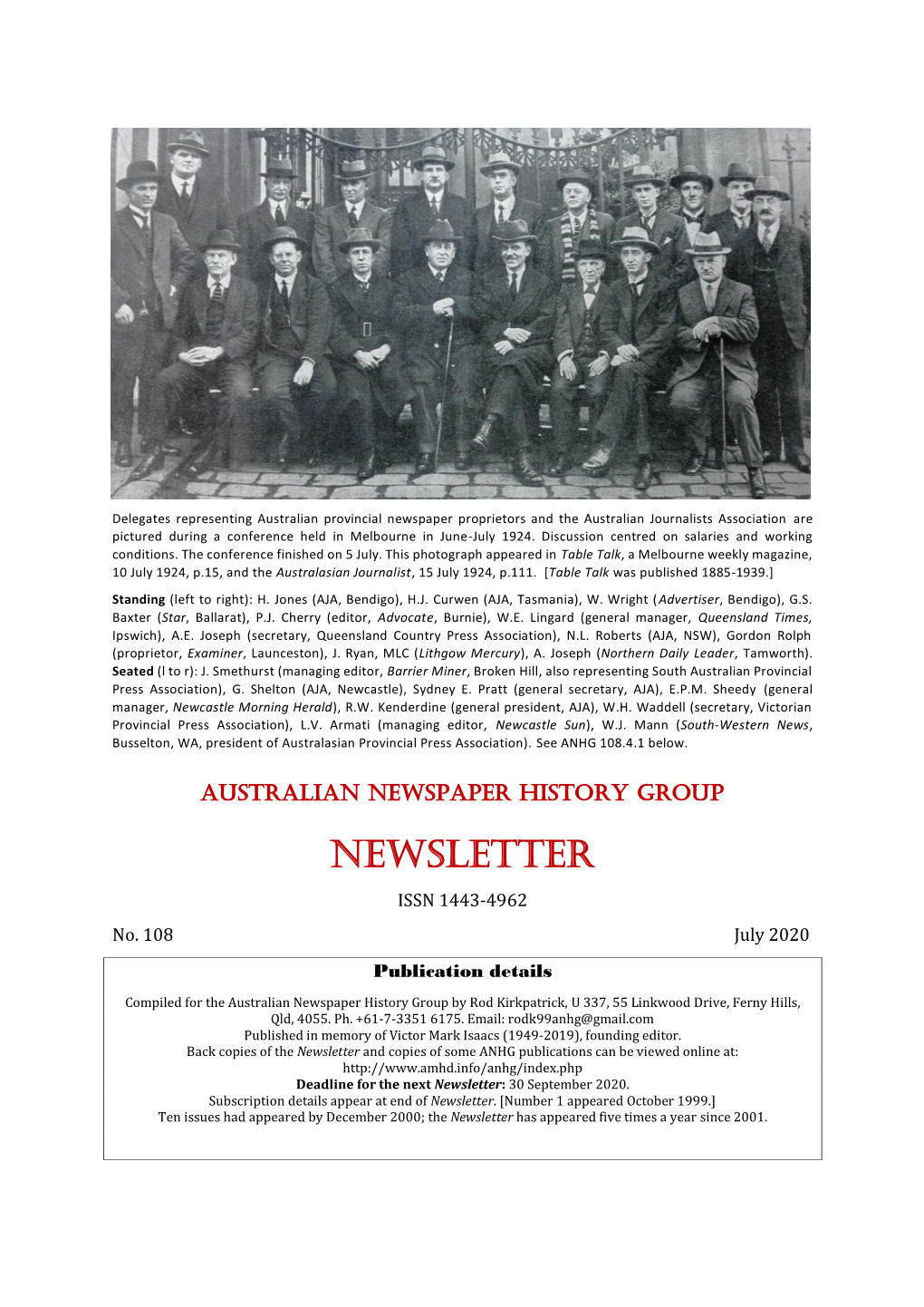 NEWSLETTER ISSN 1443-4962 No