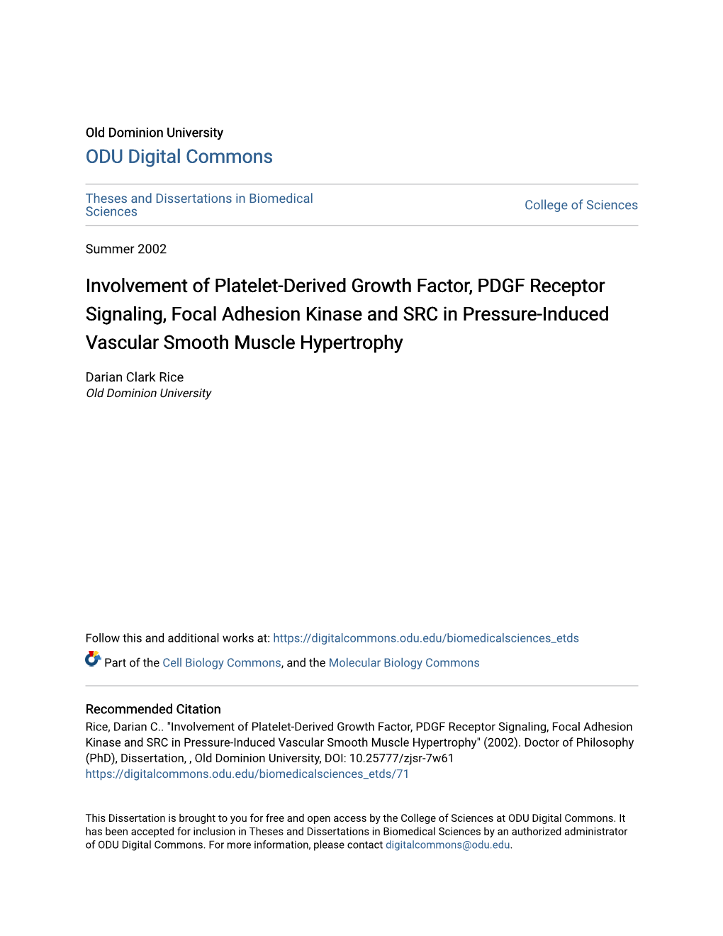 Involvement of Platelet-Derived Growth Factor, PDGF Receptor Signaling, Focal Adhesion Kinase and SRC in Pressure-Induced Vascular Smooth Muscle Hypertrophy