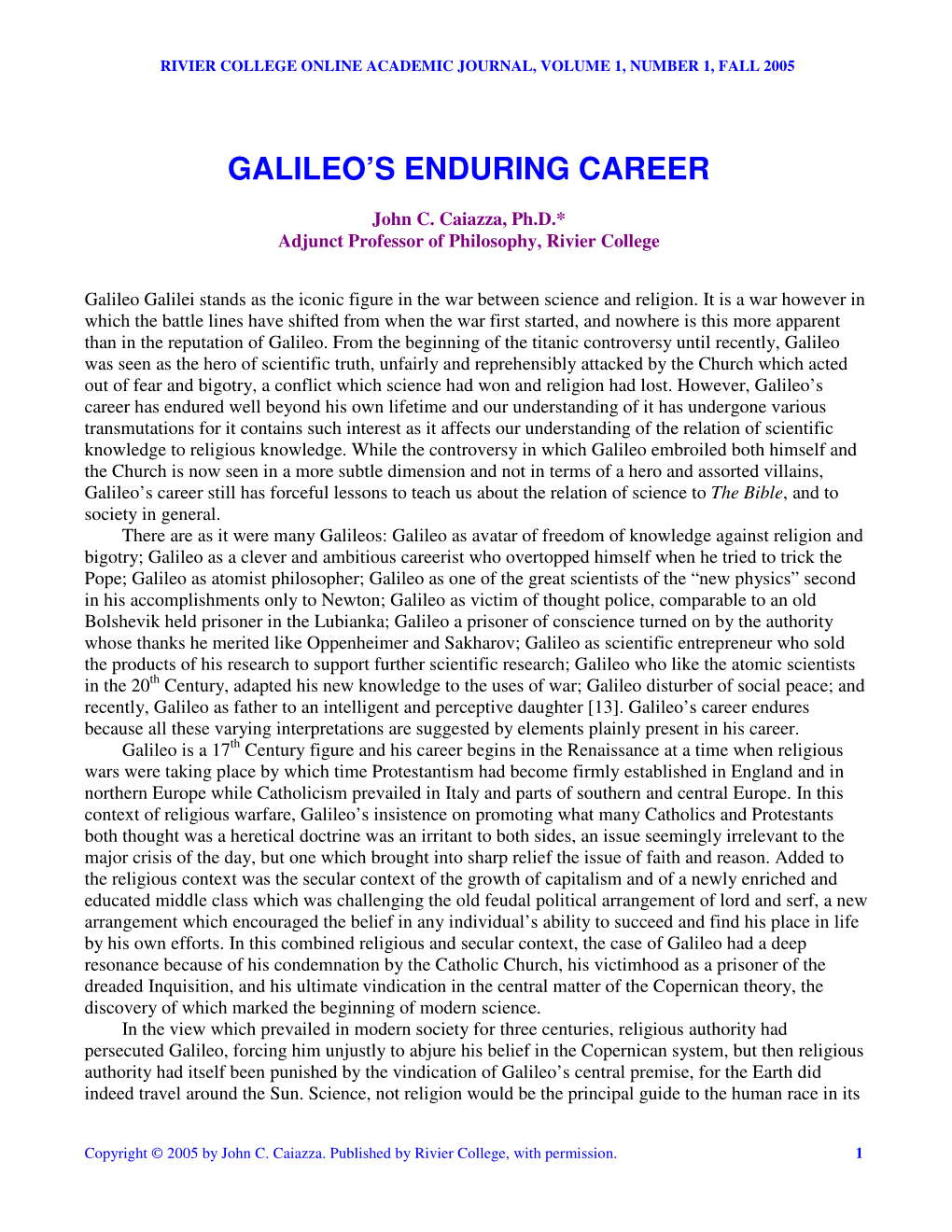 Galileo's Enduring Career