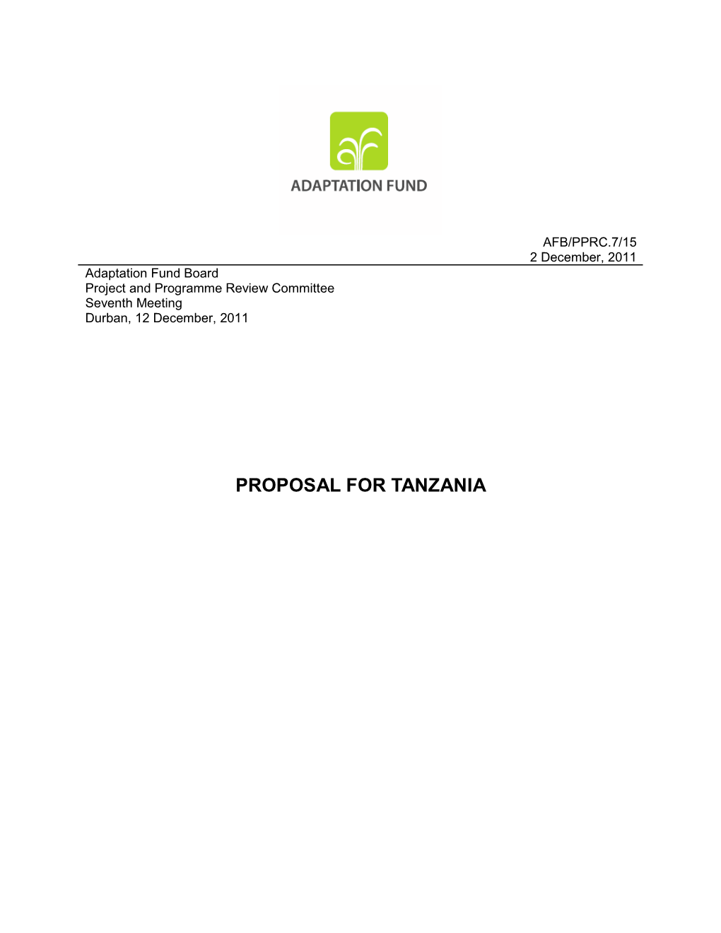 Proposal for Tanzania
