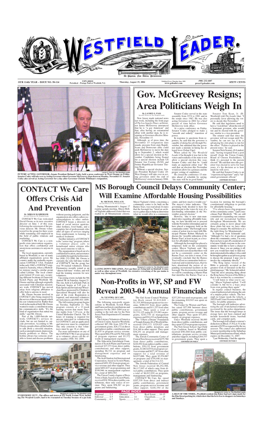 Gov. Mcgreevey Resigns; Area Politicians Weigh in by LAUREN S