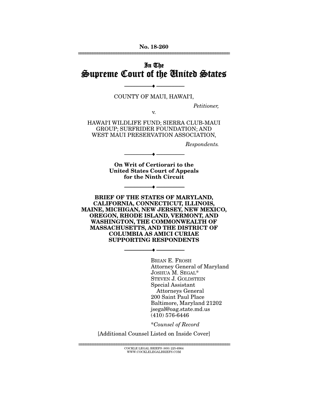 Supreme Court of the United States ------ ------COUNTY of MAUI, HAWAI‘I, Petitioner, V