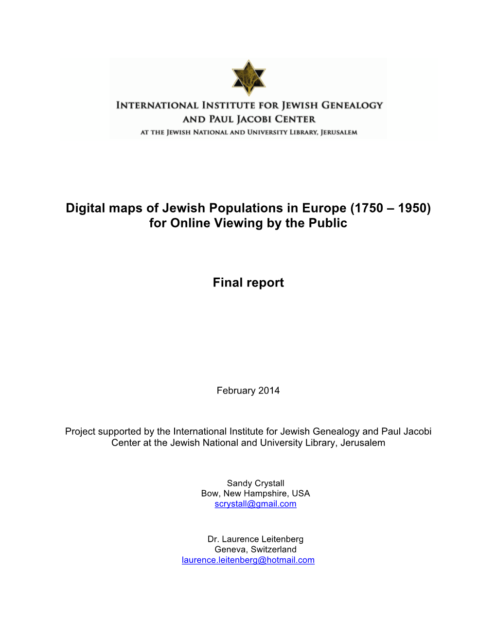 Digital Maps of Jewish Populations in Europe (1750 – 1950) for Online Viewing by the Public