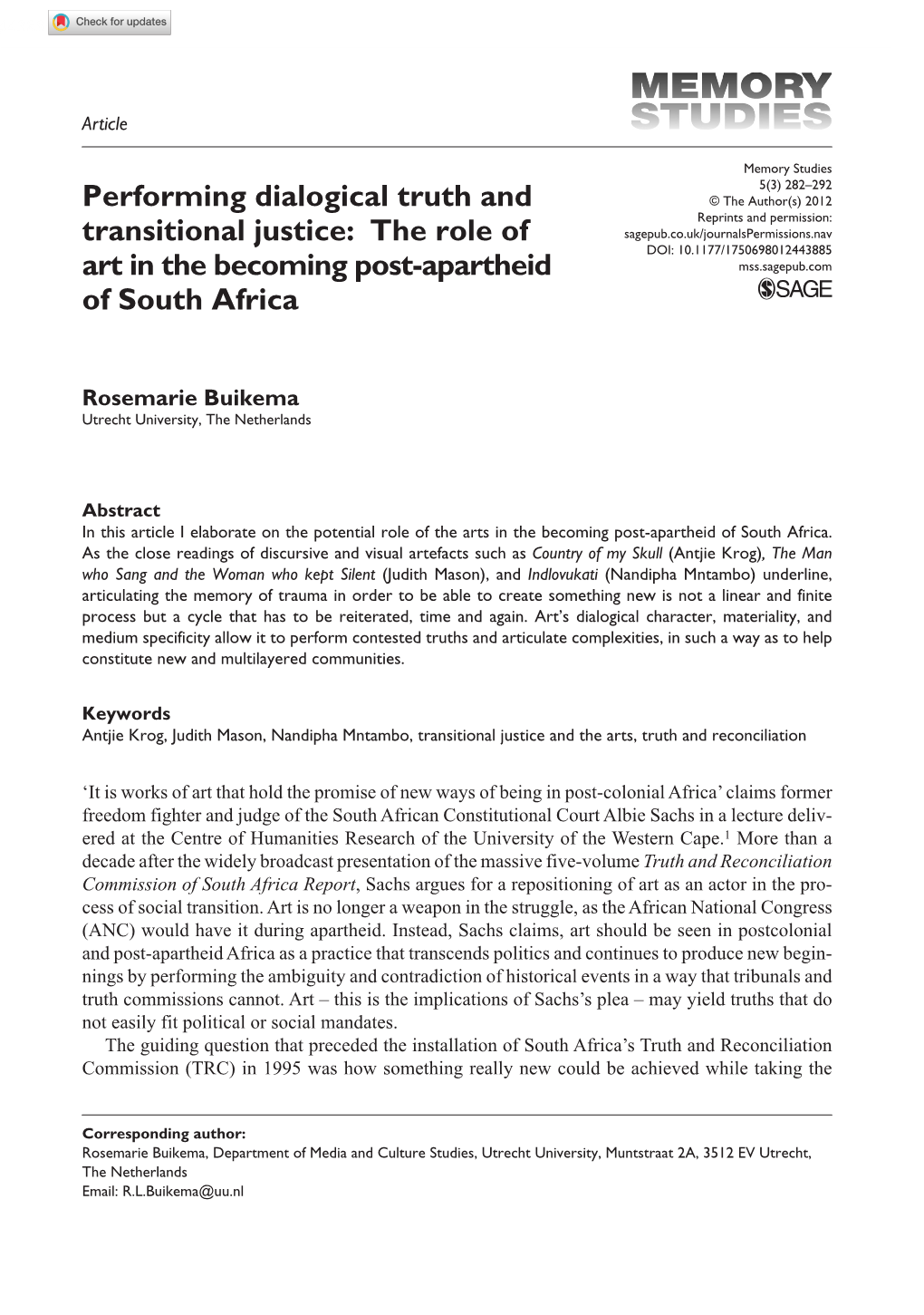 Performing Dialogical Truth and Transitional Justice