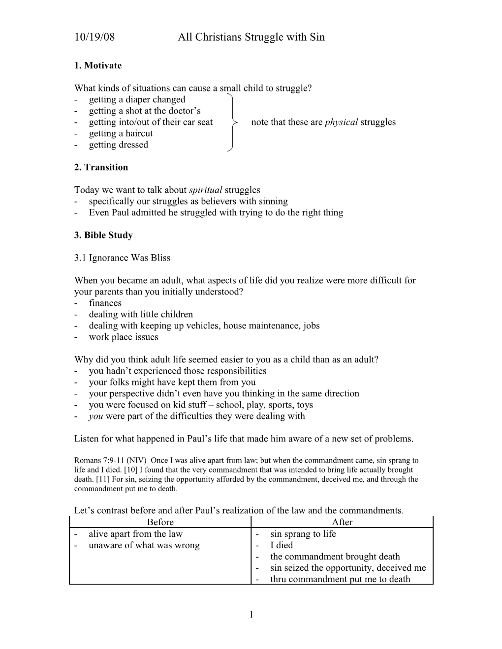 10/19/08 All Christians Struggle with Sin