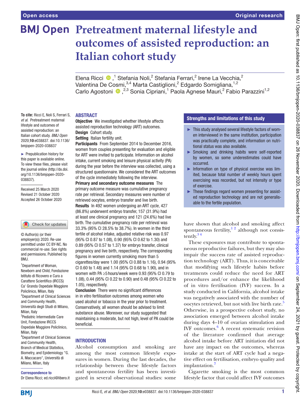 Pretreatment Maternal Lifestyle and Outcomes of Assisted Reproduction: an Italian Cohort Study