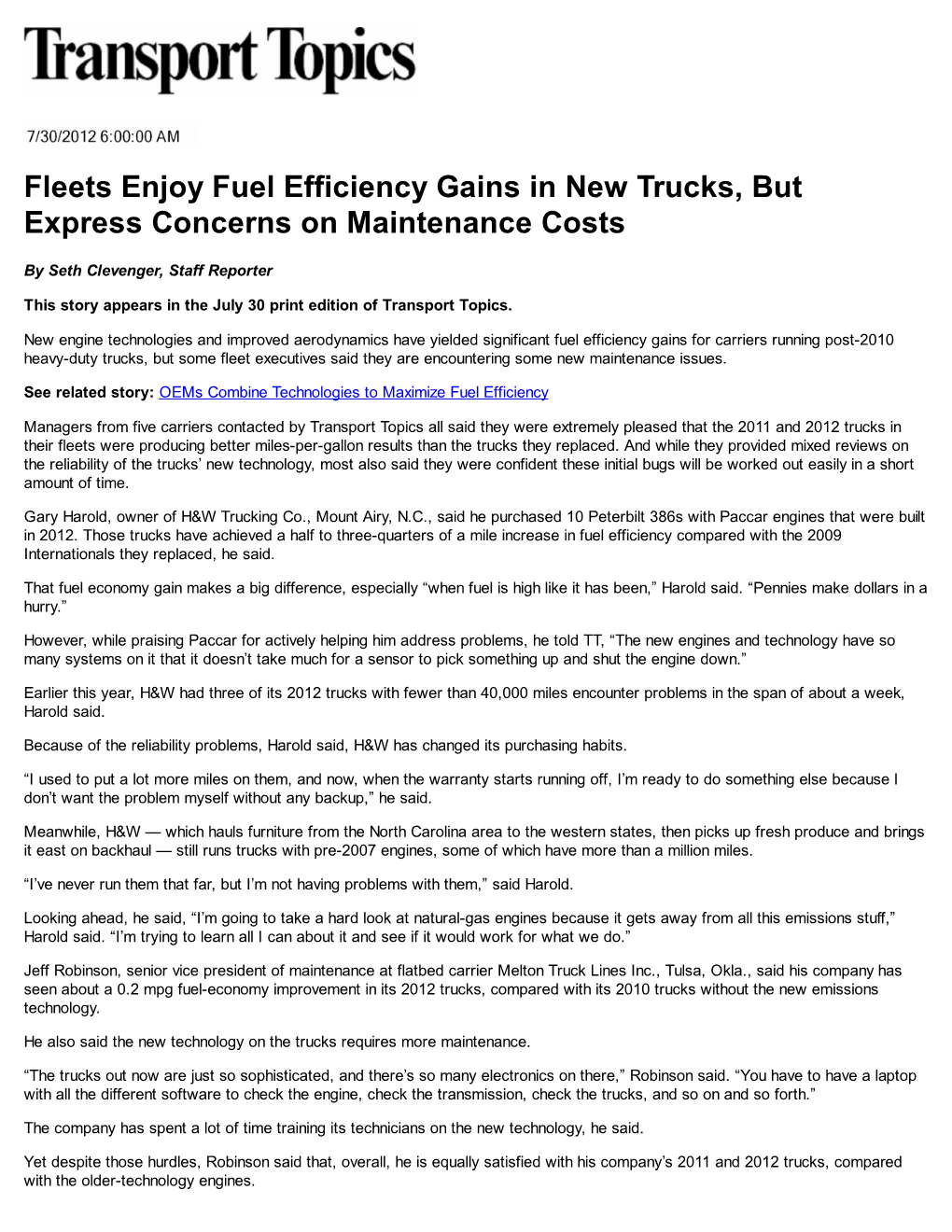 Fleets Enjoy Fuel Efficiency Gains in New Trucks, But