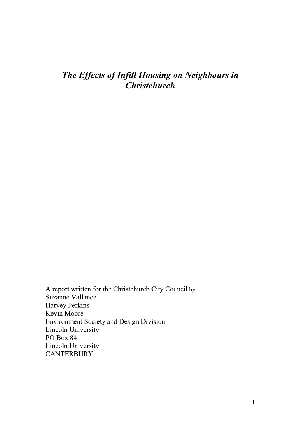 The Effects of Infill Housing on Neighbours in Christchurch