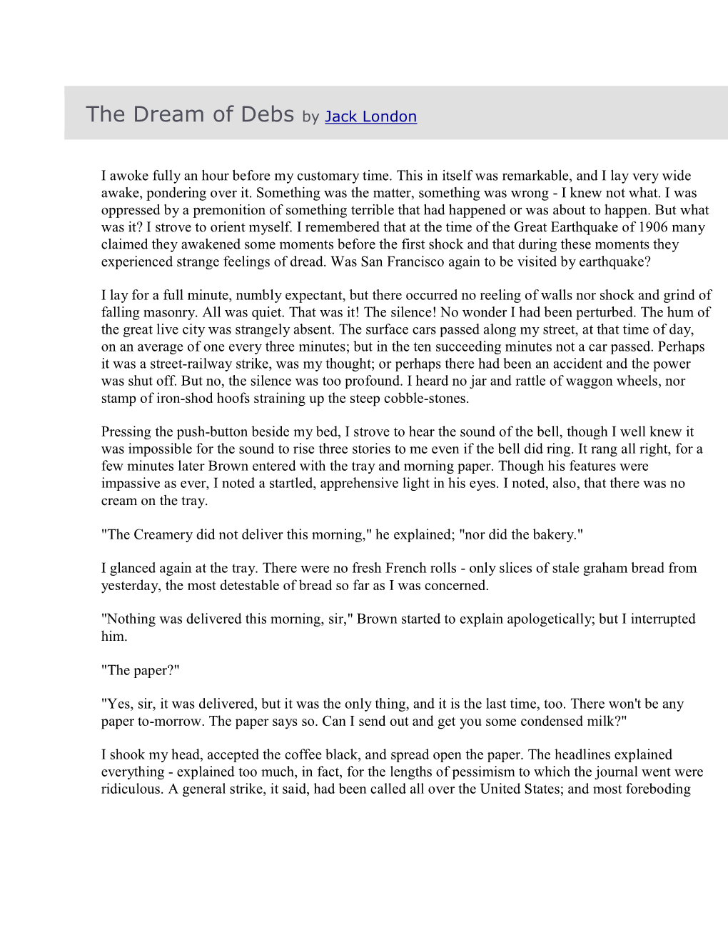 The Dream of Debs by Jack London