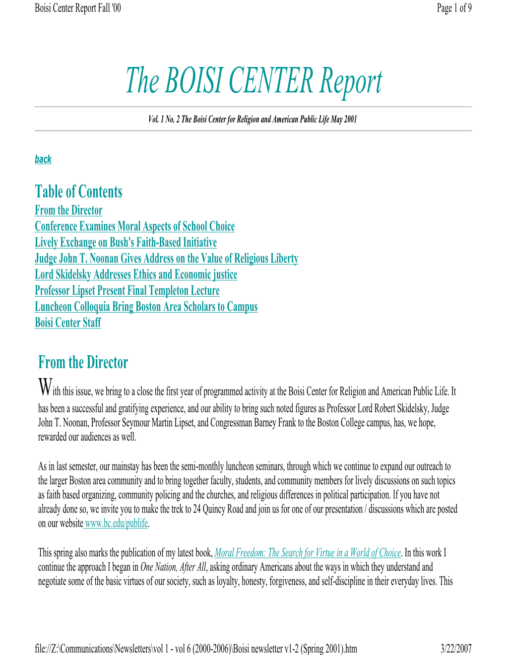 The BOISI CENTER Report
