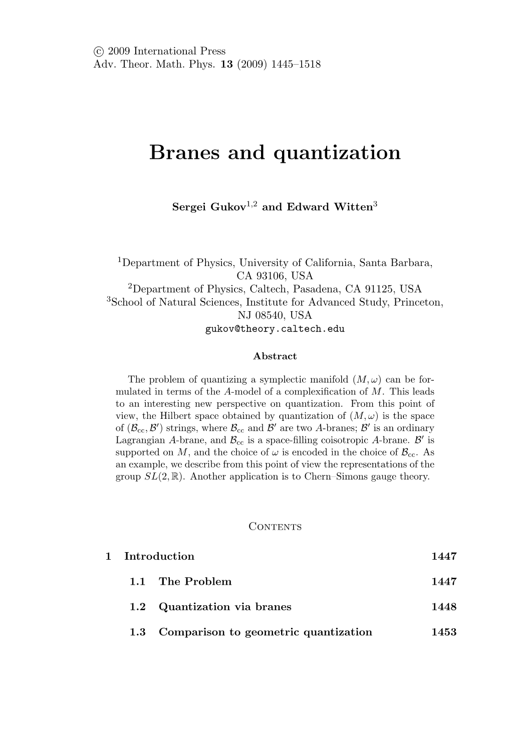 Branes and Quantization
