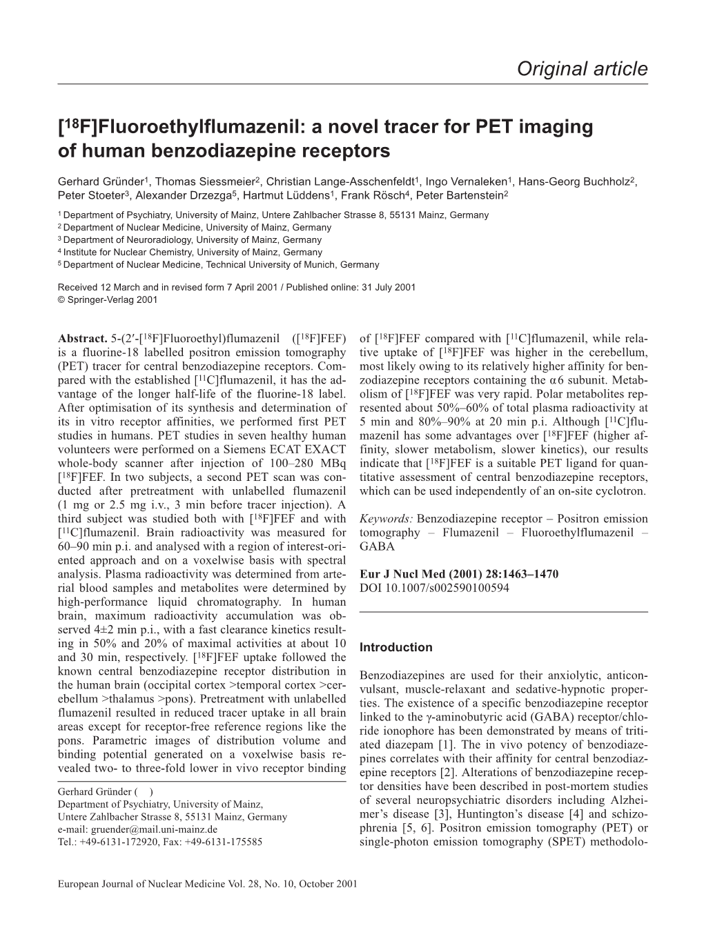 A Novel Tracer for PET Imaging of Human Benzodiazepine Receptors