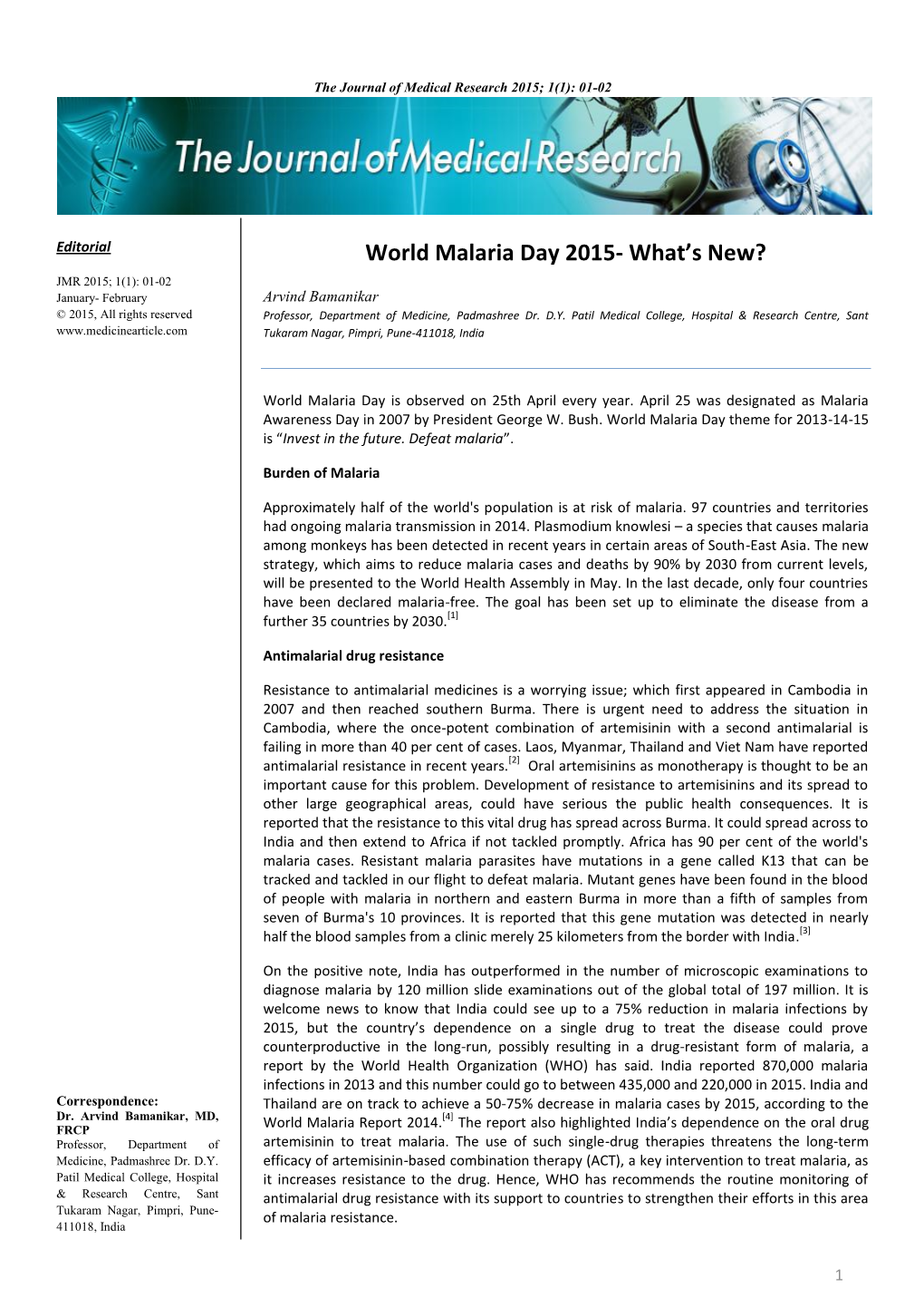 World Malaria Day 2015- What's New?