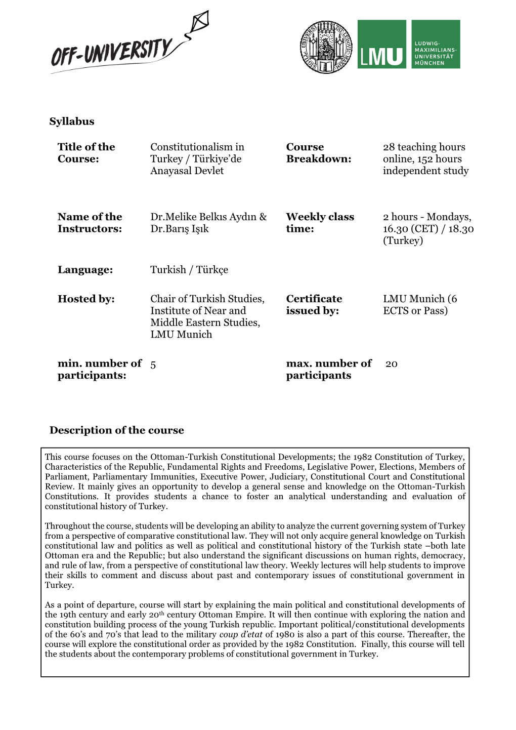 Constitutionalism in Turkey / Türkiye'de Anayasal Devlet Course