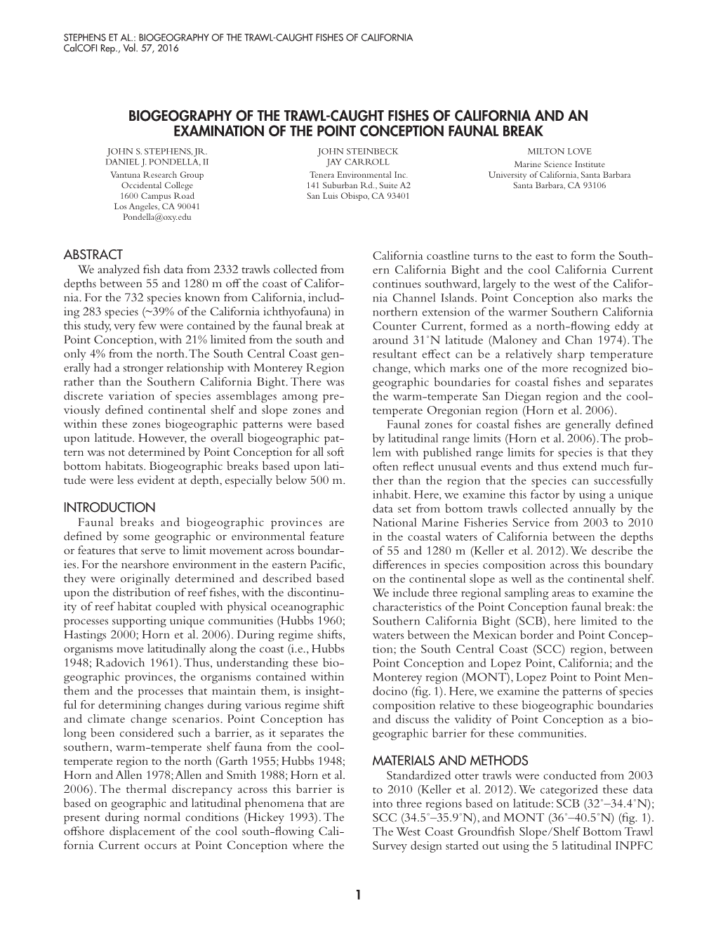 BIOGEOGRAPHY of the TRAWL-CAUGHT FISHES of CALIFORNIA Calcofi Rep., Vol