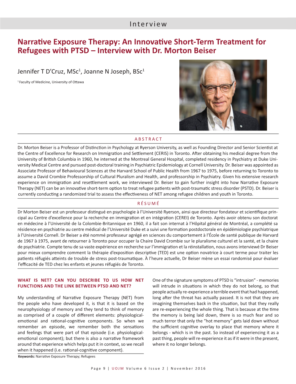 Narrative Exposure Therapy: an Innovative Short-Term Treatment for Refugees with PTSD – Interview with Dr. Morton Beiser