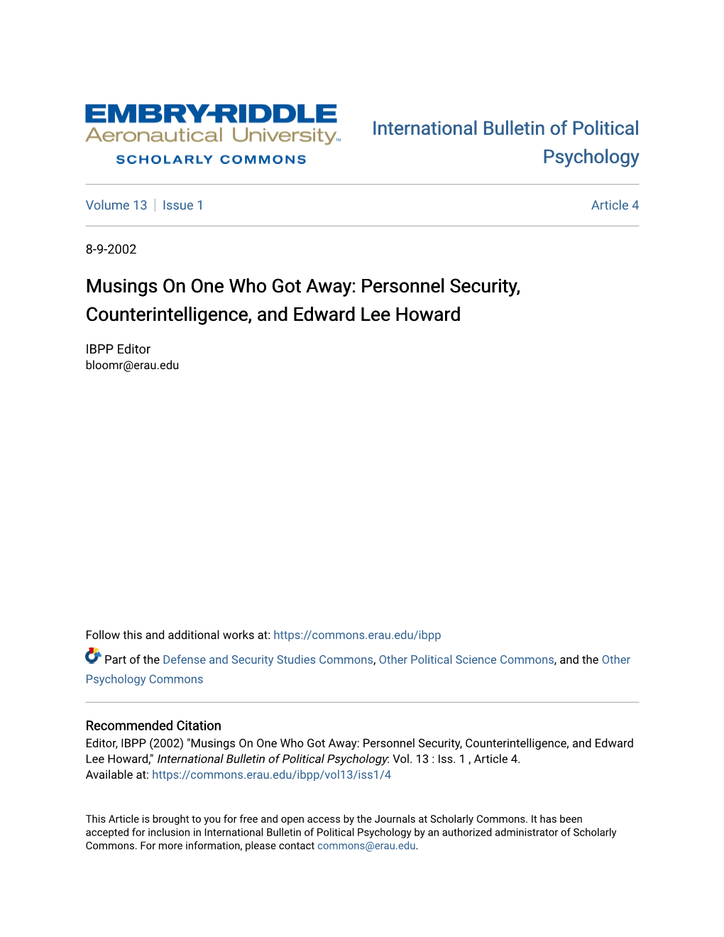 Personnel Security, Counterintelligence, and Edward Lee Howard