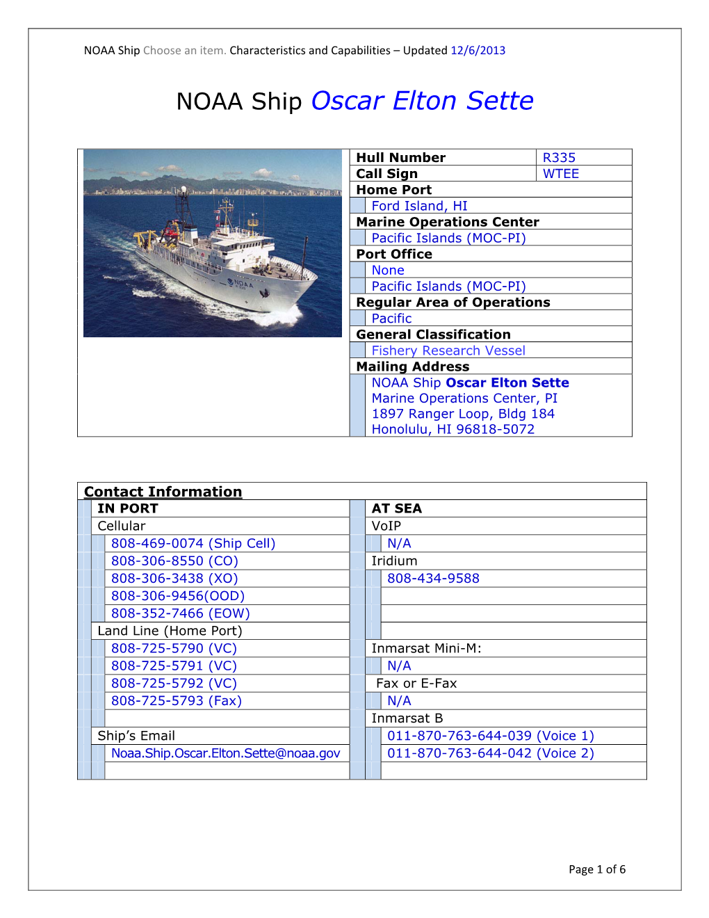 NOAA Ship Oscar Elton Sette