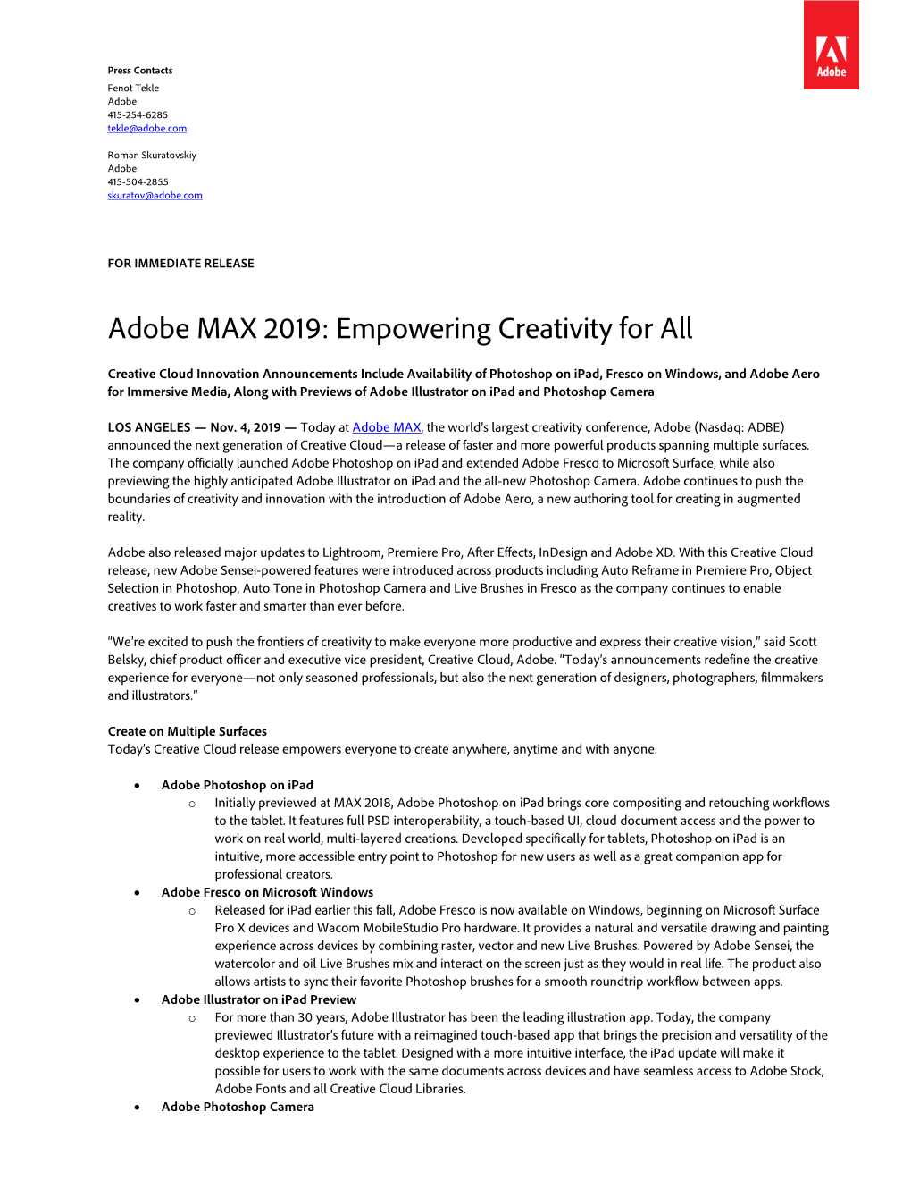 Adobe MAX 2019: Empowering Creativity for All