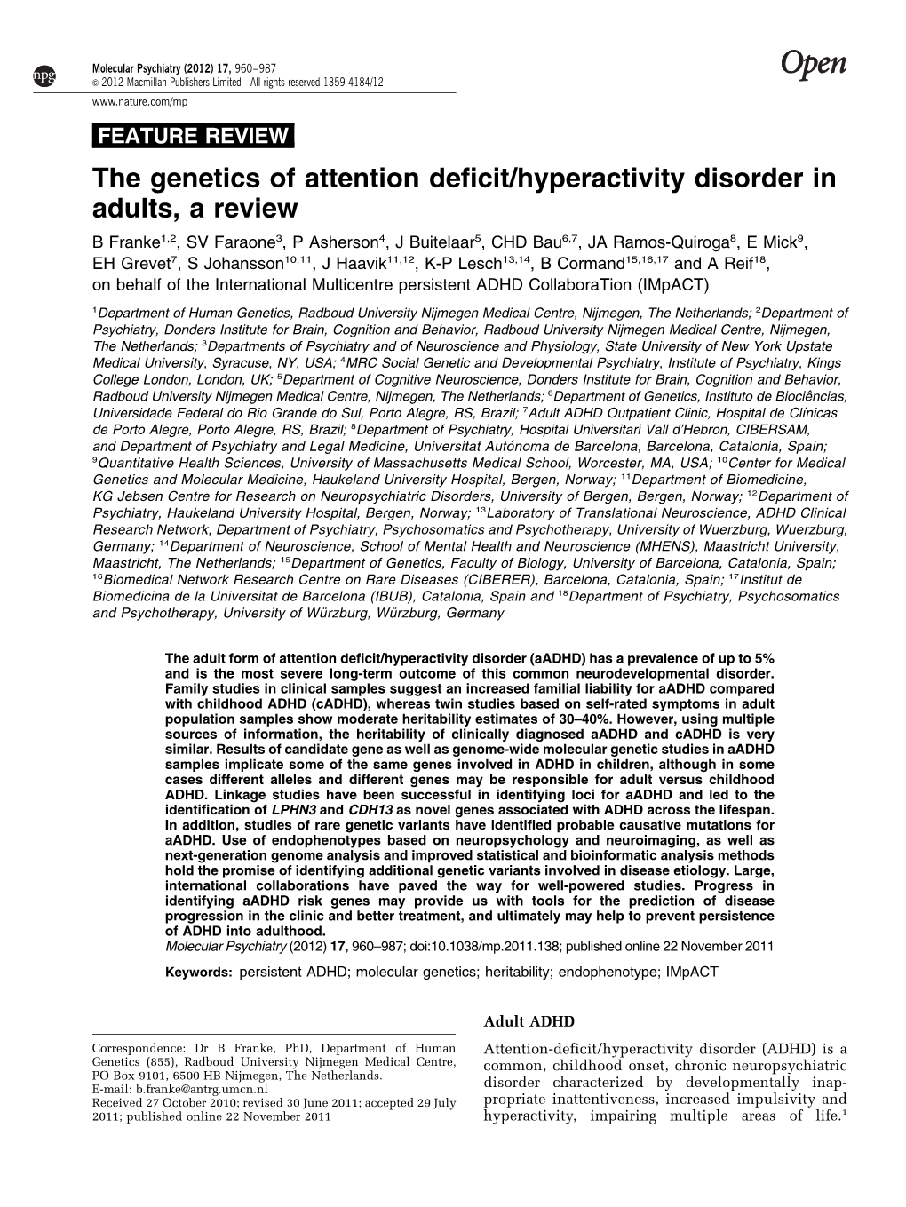Hyperactivity Disorder in Adults, a Review