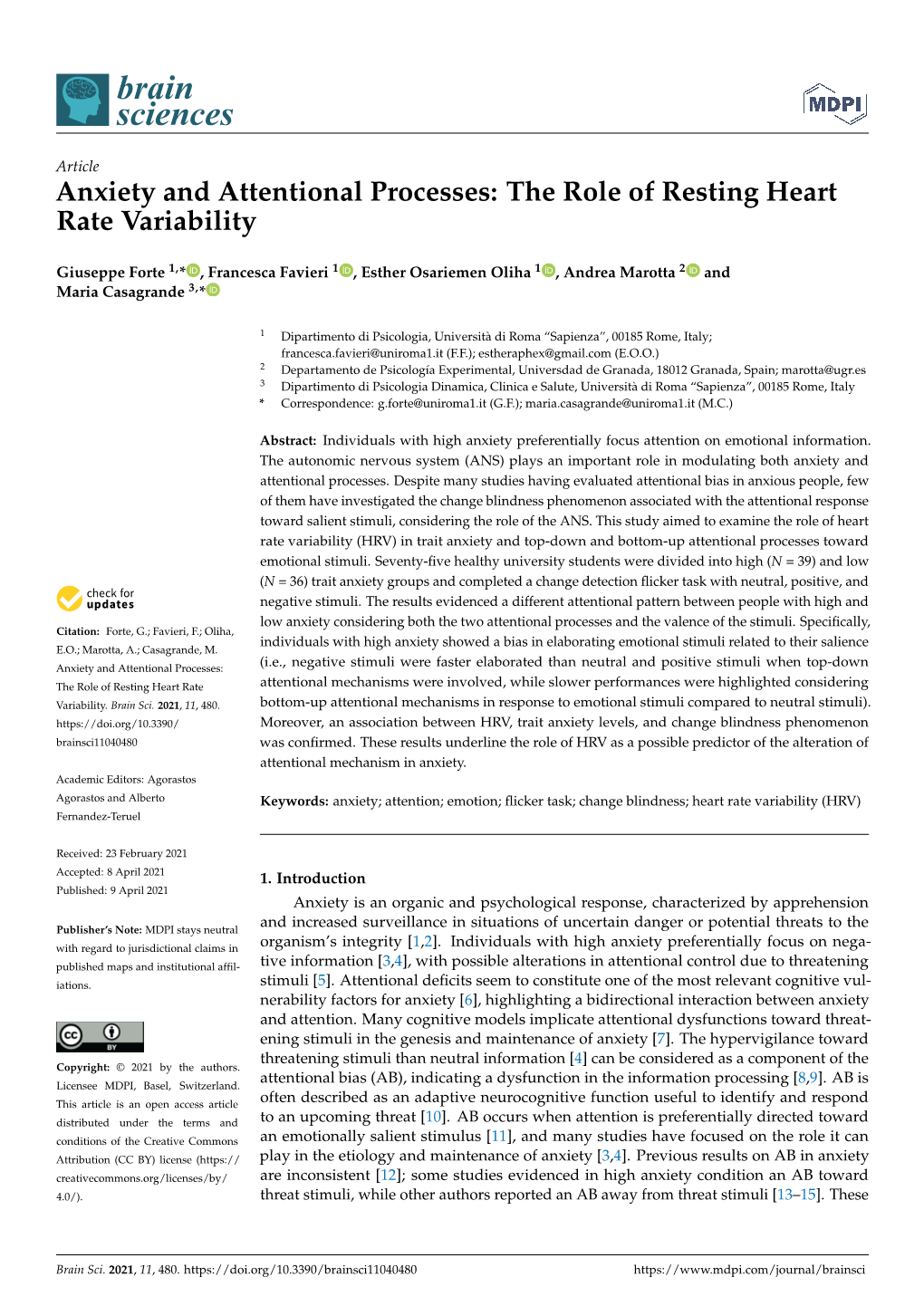 Anxiety and Attentional Processes: the Role of Resting Heart Rate Variability