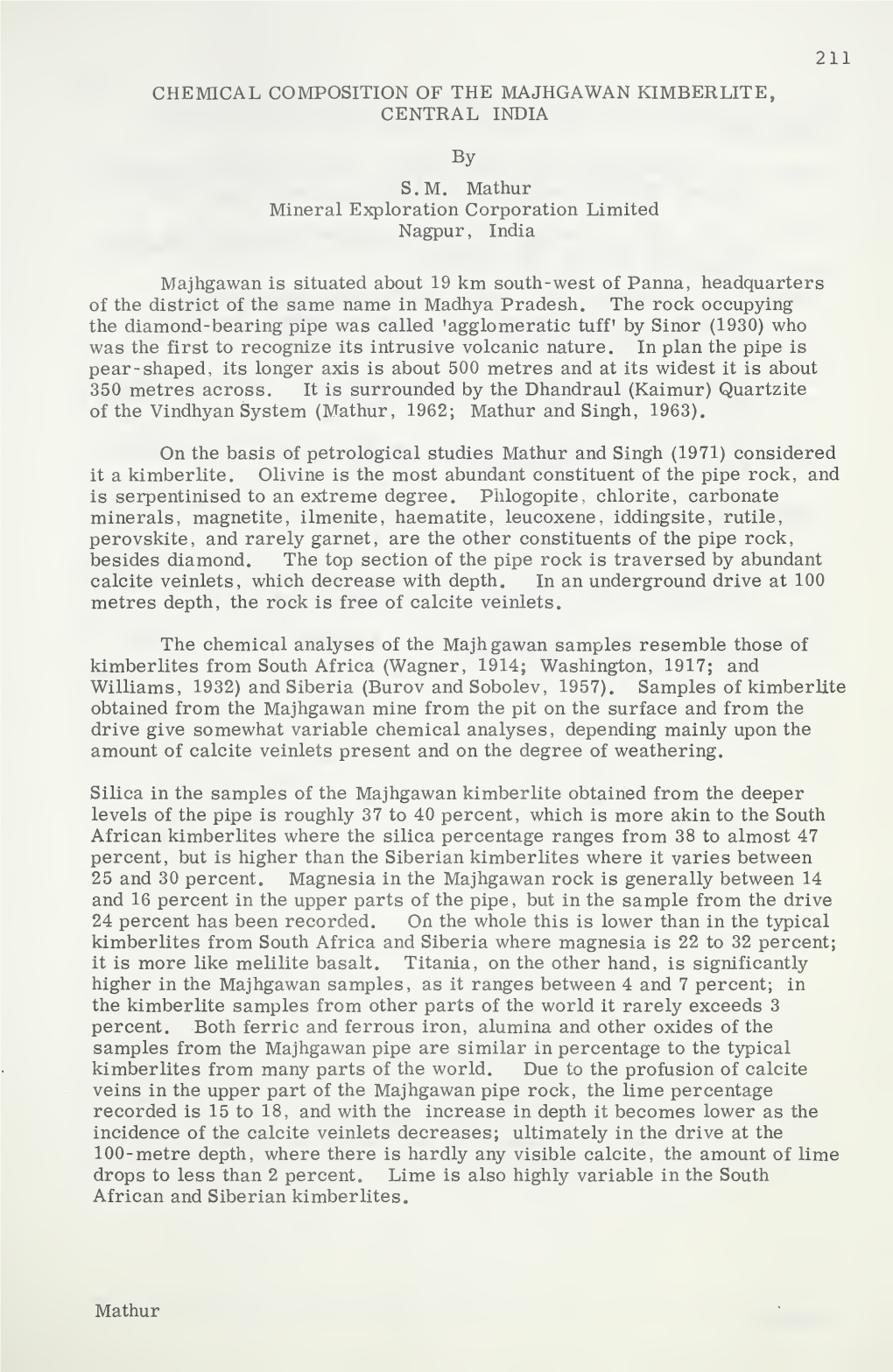 211 Chemical Composition of the Majhgawan Kimberlite