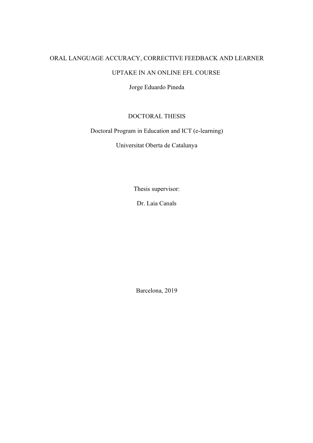 Oral Language Accuracy, Corrective Feedback and Learner